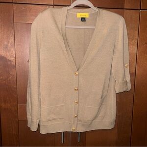 St. John Vintage Womens Santana Knit Cardigan Brown Mint Size Large Petite 90’s